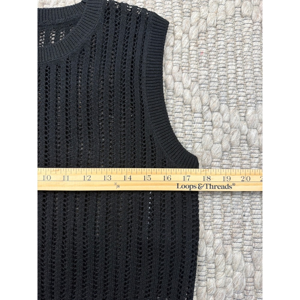 Uniqlo Mesh Knit Sweater Vest Women Medium Black Pointelle Sleeveless 467796 - Picture 7 of 7